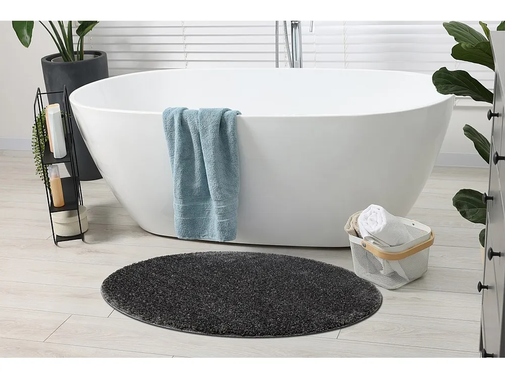 Badkamertapijt SYNERGY cirkel, glamour, antislip, donzig - lurex grijs cercle 67 cm