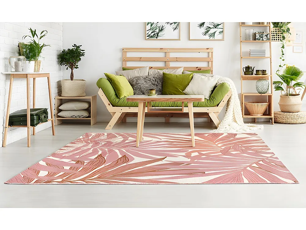 Binnen- buitentapijt etnische stijl bloemenmotief ROCETA-150x200cm - Roze- Koop nu