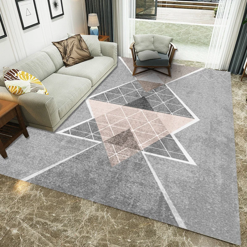 Casual tapijt met geometrische kleurenblokken, roze en grijs polyesterweefsel tapijt, wasbaar vloerkleed voor de slaapkamer