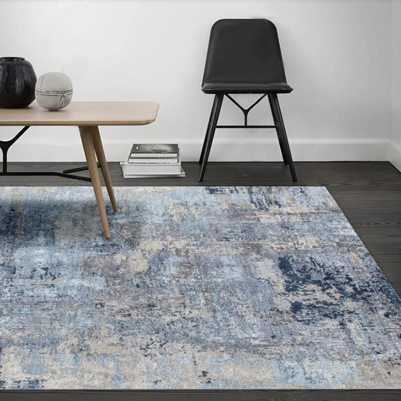 Funky Abstract Tapijt Blauw en Grijs Eenvoudig Tapijt Polyesterweefsel Wasbaar Antislip Rugtapijt voor de woonkamer
