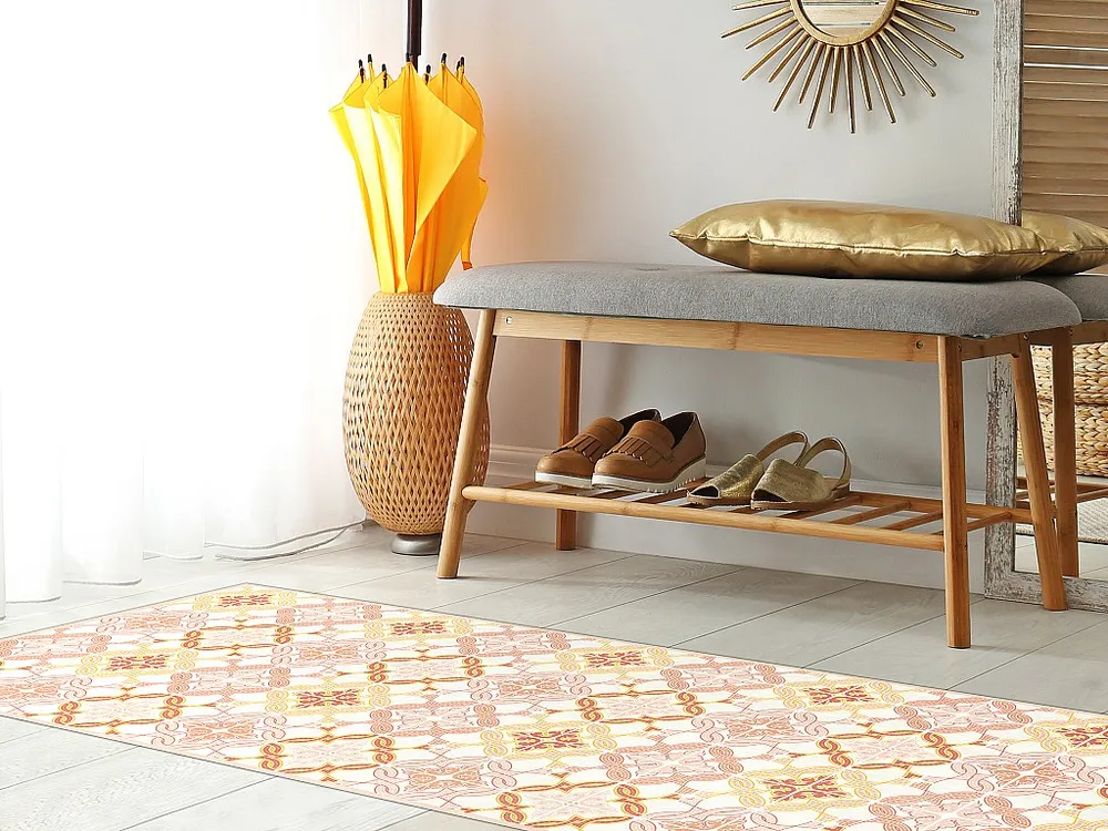 Gangtapijt van vinyl met cementtegeleffect - 66 x 160 cm - Oranje en roze - ELOZA