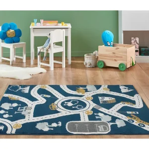 Kindertapijt ROADY Polypropyleen 100 x 150 cm Blauw, lichtbruin en geel