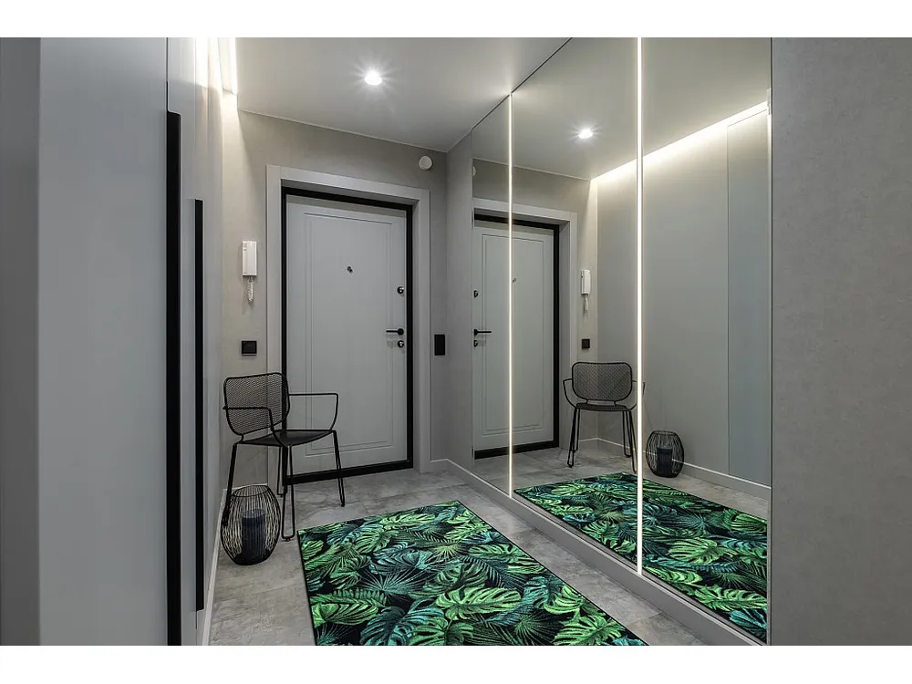 Loper antislip MONSTERA Bladeren, gom groen 100x200 cm