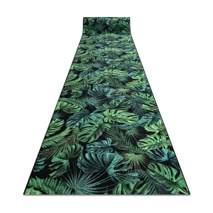 Loper antislip MONSTERA Bladeren, gom groen 80 cm 80x450 cm