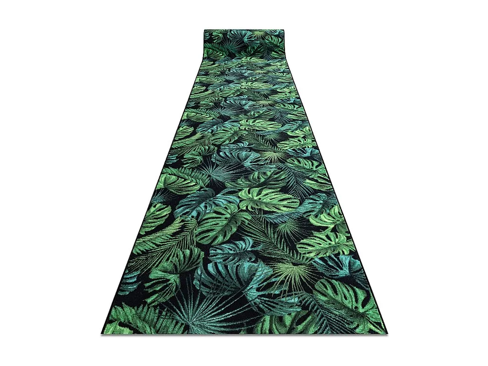 Loper antislip MONSTERA Bladeren, gom groen 80 cm 80x450 cm