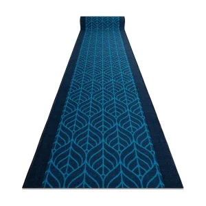 Loper antislip PIÓRA veren bladeren, gom marineblauw 80cm 80x300 cm