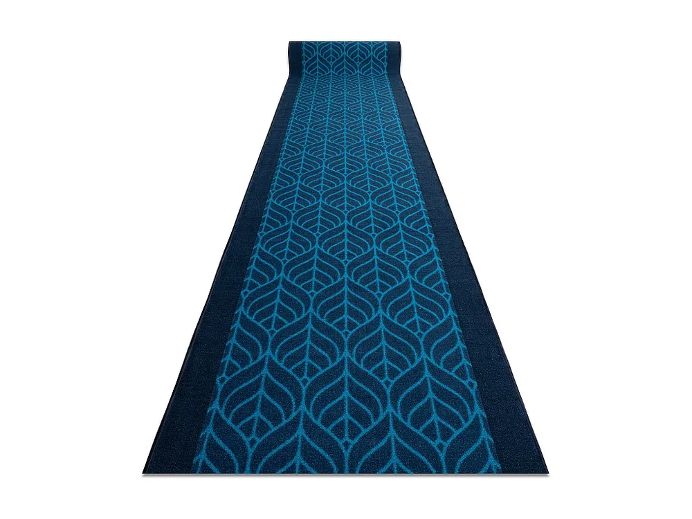 Loper antislip PIÓRA veren bladeren, gom marineblauw 80cm 80x300 cm