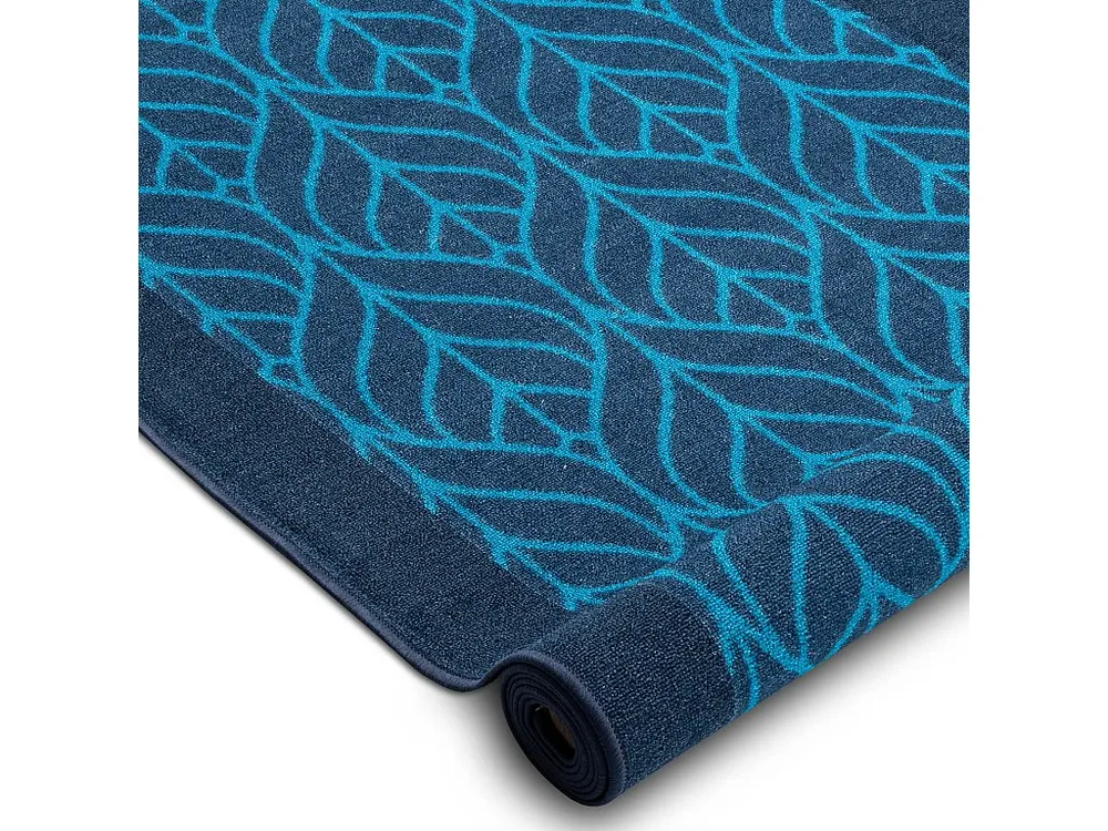 Loper antislip PIÓRA veren bladeren, gom marineblauw 80cm 80x300 cm