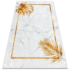 MIRO 51518.806 tapijt wasbaar Bladeren, kader antislip - grijs / goud 140x190 cm