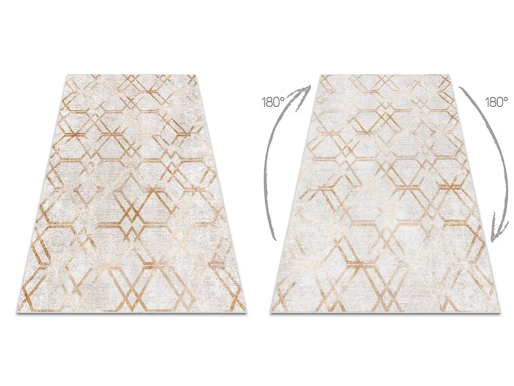 MIRO 51805.804 tapijt wasbaar geometrisch, geruite antislip - goud 160x220 cm