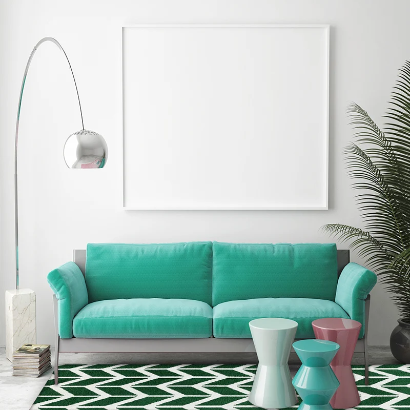 Modern woonkamertapijt groene geometrische chevronprint, polyestertextiel, machinewasbaar vloerkleed