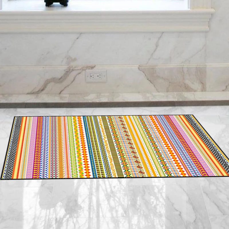 Ouderwets geometrisch gestreept tapijt geel Boheems tapijt Polyester antislip rug voor woonkamer