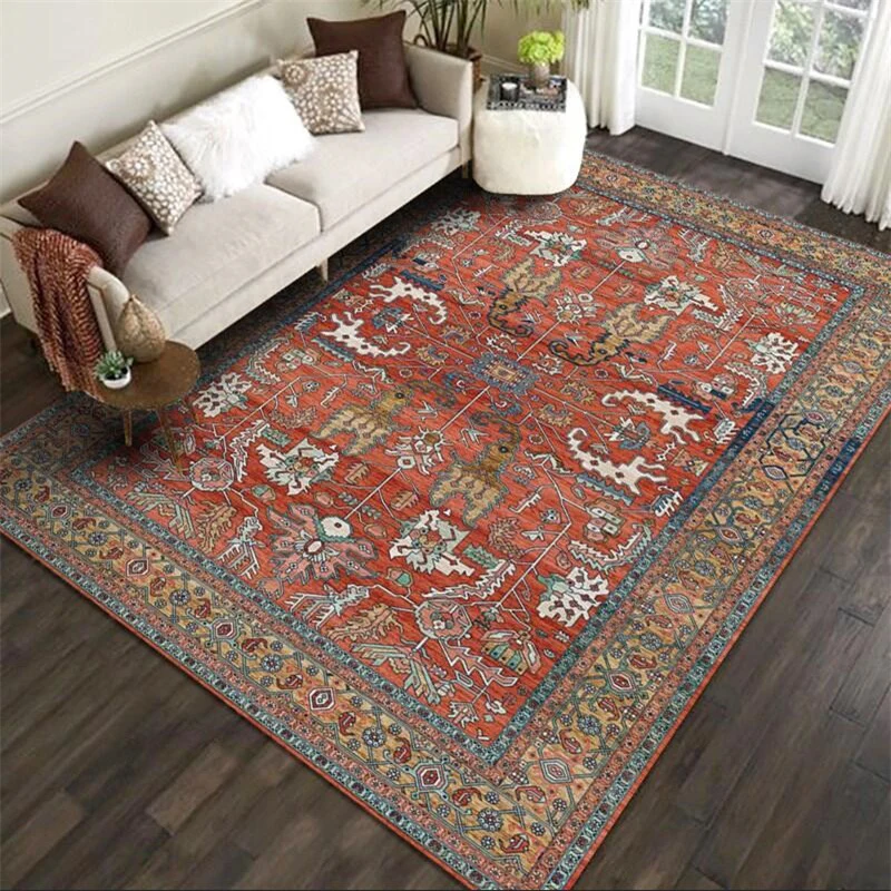 Rode Perzische stijl tapijt synthetisch geometrisch gebied tapijt wasbaar antislip achterkant vlekbestendig tapijt voor kamer