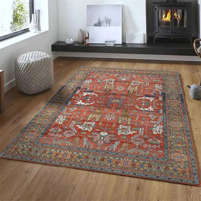 Rode Perzische stijl tapijt synthetisch geometrisch gebied tapijt wasbaar antislip achterkant vlekbestendig tapijt voor kamer