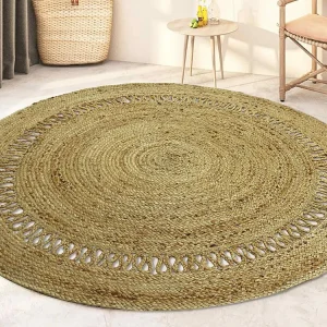 Rond opengewerkt tapijt van 100% jute - D150 cm - Naturel - ALYA