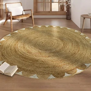 Rond tapijt met bloem van 100% jute - D200 cm - Naturel - INDIRA