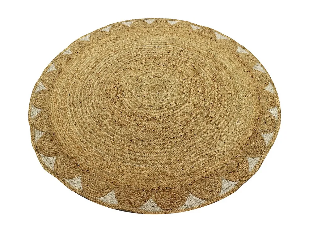 Rond tapijt met bloem van 100% jute - D200 cm - Naturel - INDIRA