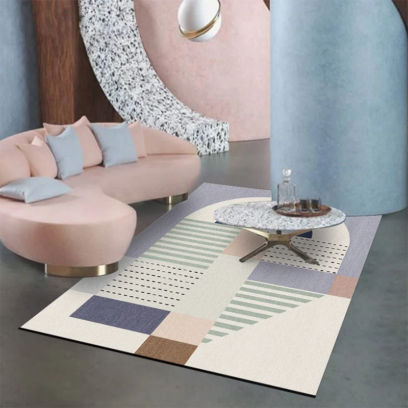 Roze veelkleurig casual tapijt polyesterstof gestreept gestippeld lijnenpatroon tapijt machinewasbaar antislip tapijt voor...