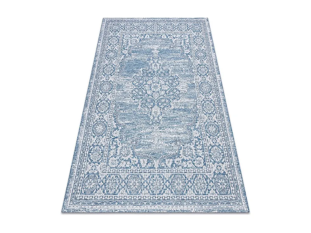 Sisal tapijt SISAL LOFT 21213 Ornament blauw / zilver / zwartkleuring 200x290 cm