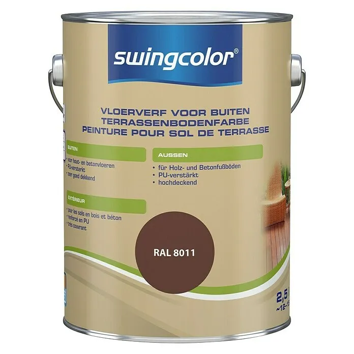 swingcolor Vloerverf voor buiten - Notenbruin, 2,5 l, Zijdemat