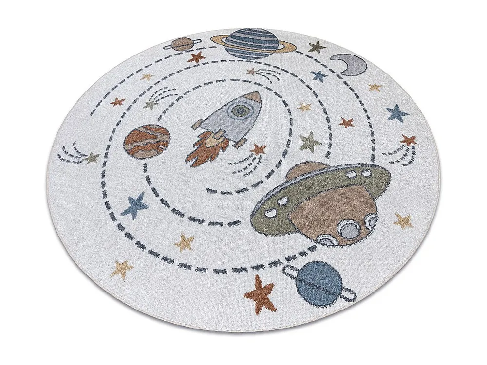Tapijt BONO 8288 cirkel Ruimte, planeten crème/antraciet cercle 140 cm