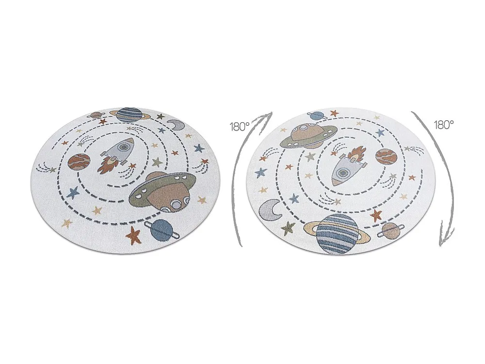 Tapijt BONO 8288 cirkel Ruimte, planeten crème/antraciet cercle 140 cm
