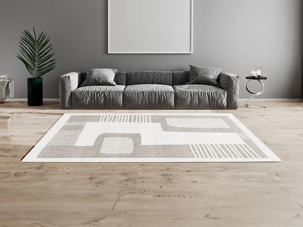 Tapijt met abstracte motieven - 160 x 230 cm - Grijs en ecru - VENUSA
