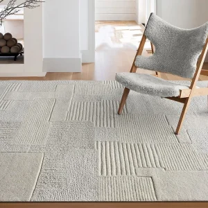 Tapijt met reliëf van 100% wol, handgemaakt - 160 x 230 cm - 1800 g/m2 - ivoorwit - AURORA
