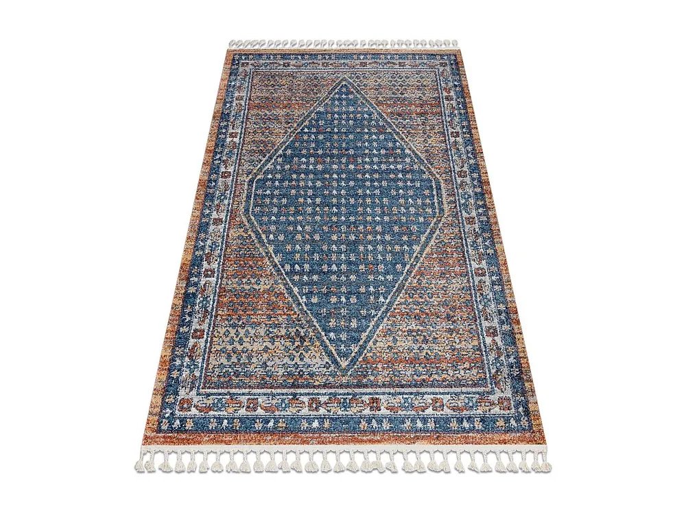 Tapijt modern BELLE BG58A marineblauw / natuurtint Kwastjes 160x220 cm