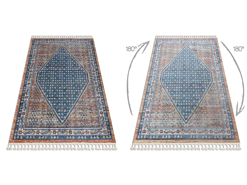 Tapijt modern BELLE BG58A marineblauw / natuurtint Kwastjes 160x220 cm
