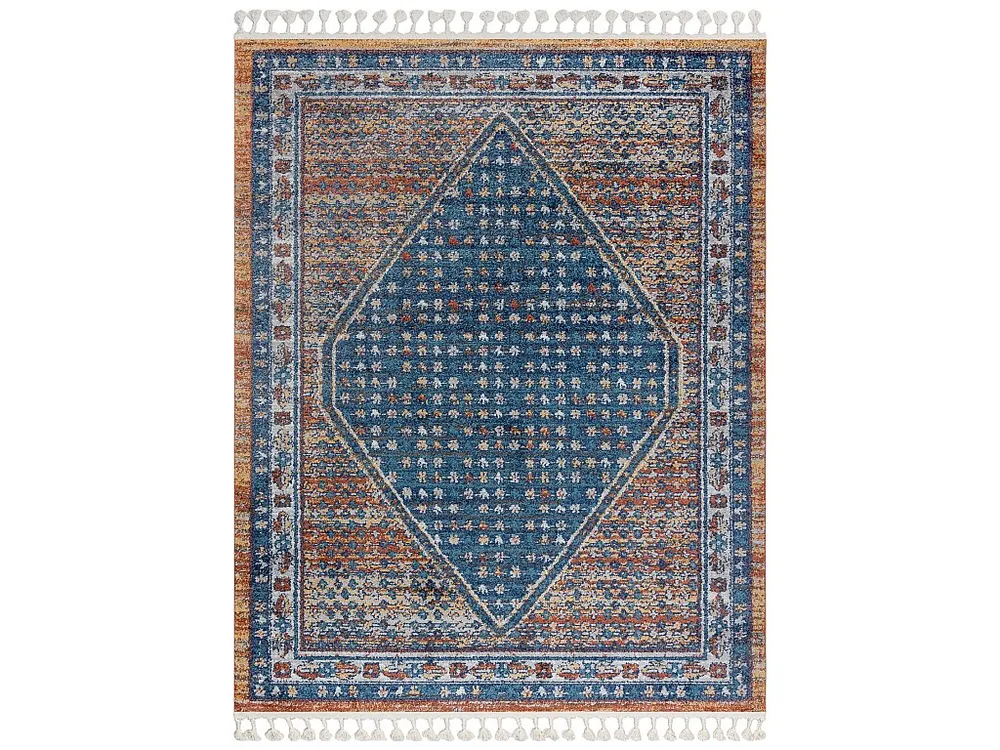 Tapijt modern BELLE BG58A marineblauw / natuurtint Kwastjes 160x220 cm