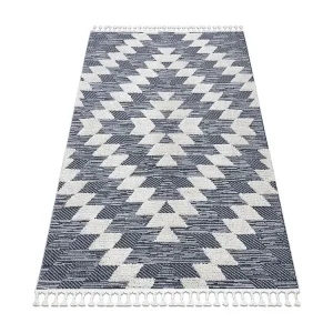 Tapijt SEVILLA Z250A ruitjes blauw / grijs Kwastjes berbery Marokkaans 120x170 cm