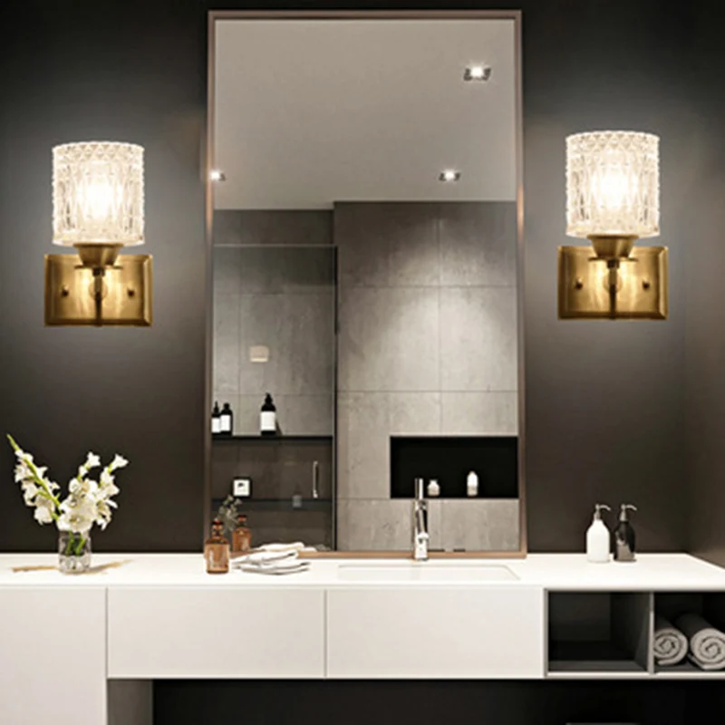 Cilindervormige wandlamp, eigentijds roosterglas, messing wandverlichting voor gang | Snel Leverbaar