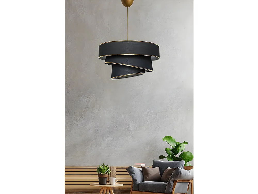 Energiezuinige LED Hanglamp van stof en metaal - D. 40 x H. 72 cm - Zwart en goudkleurig - TAIRON - Koop nu
