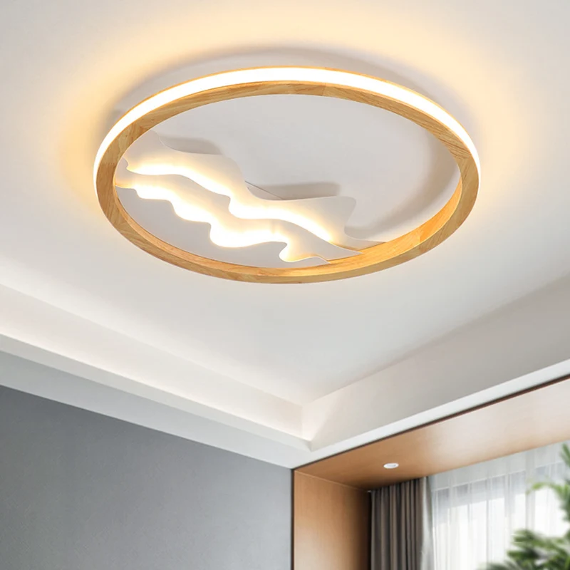 Gecertificeerd IP44 13"/17" W Circle Ceiling Light Fixture Simple Wood LED Ecru Flush Mount Lamp Landscape Design Beige