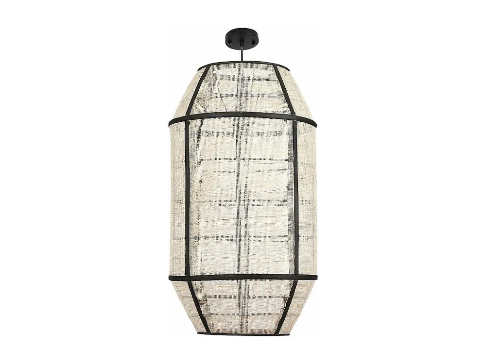 Hanglamp van linnen en bamboe en naaldhout en 7% multiplex en 3% ijzer - Γ32,5 x 58 - Off ivoor - PELLA - Incl. Garantie