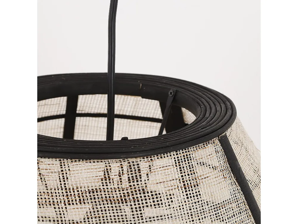 Hanglamp van linnen en bamboe en naaldhout en 7% multiplex en 3% ijzer - Γ32,5 x 58 - Off ivoor - PELLA - Incl. Garantie