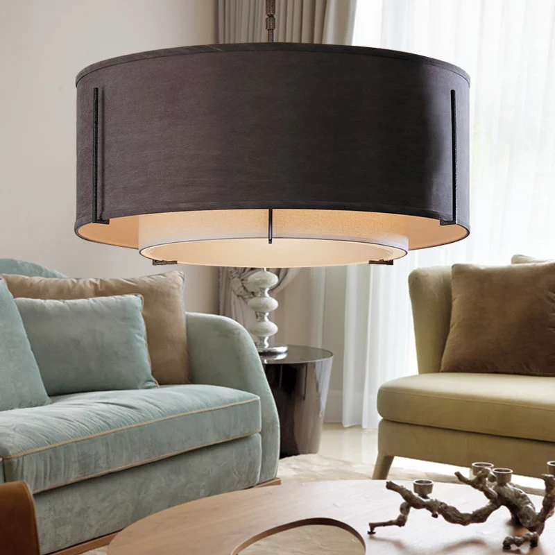 3/4 lampen stoffen plafondlamp klassiek zwart drum woonkamer semi-gemonteerde verlichting, 16"/19,5"/23,5" omvangrijk
