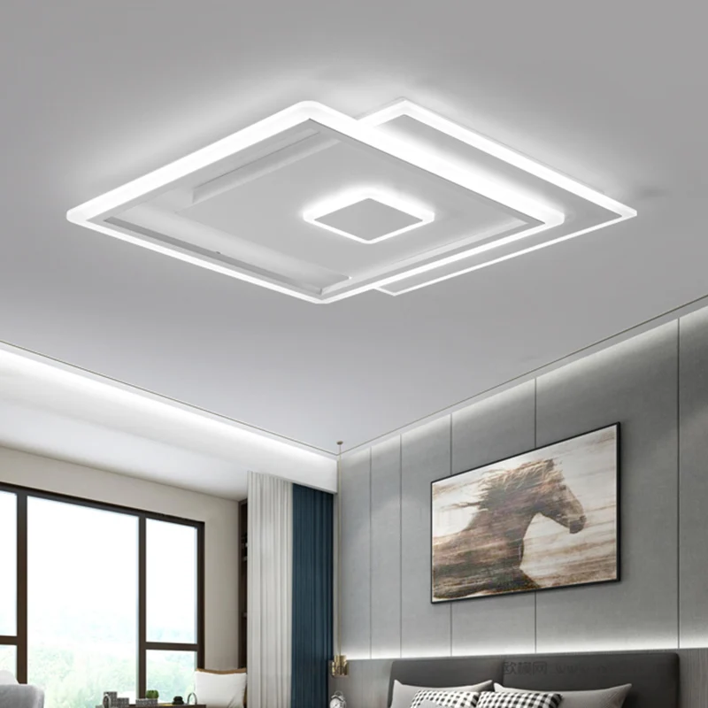Noordse geïnterlinieerde vierkante plafondlamp schitterend glas LED slaapkamer inbouwarmatuur zwart/wit, 16,5"/20,5" breed...