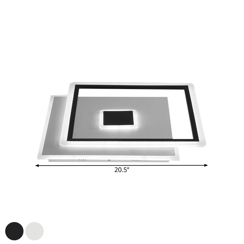 Noordse geïnterlinieerde vierkante plafondlamp schitterend glas LED slaapkamer inbouwarmatuur zwart/wit, 16,5"/20,5" breed...