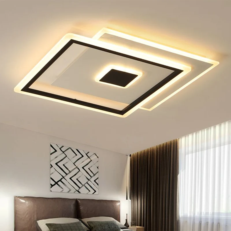 Noordse geïnterlinieerde vierkante plafondlamp schitterend glas LED slaapkamer inbouwarmatuur zwart/wit, 16,5"/20,5" breed...