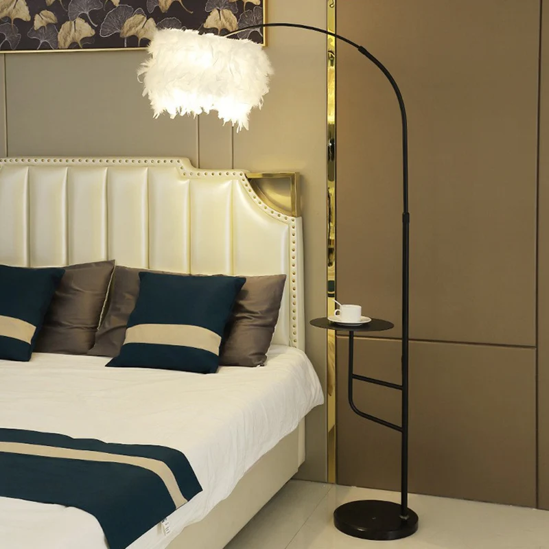 Postmoderne Drum Vloerlamp Veer Enkele Woonkamer Staande Helder met Tafel en Boogarm
