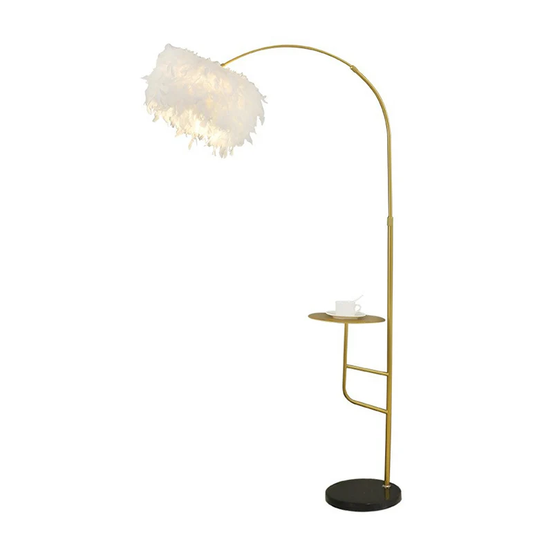 Postmoderne Drum Vloerlamp Veer Enkele Woonkamer Staande Helder met Tafel en Boogarm