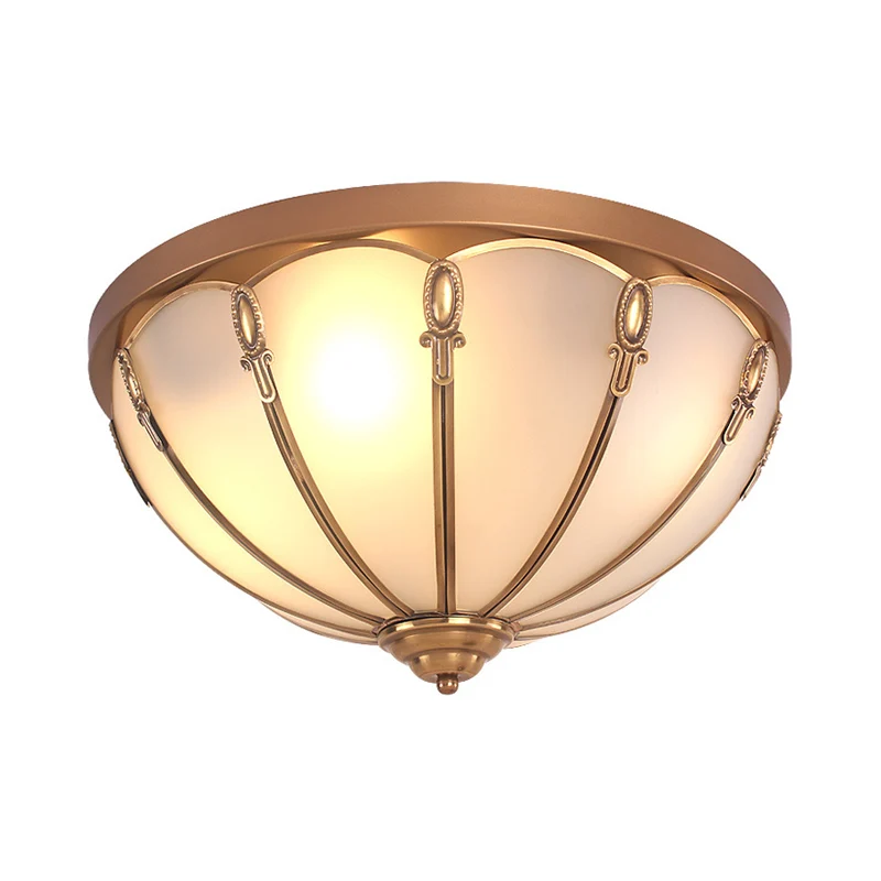 Premium Kwaliteit Dome opaline glazen plafondmontage armatuur koloniale 3/4 lampen slaapkamer inbouw plafondlamp messing