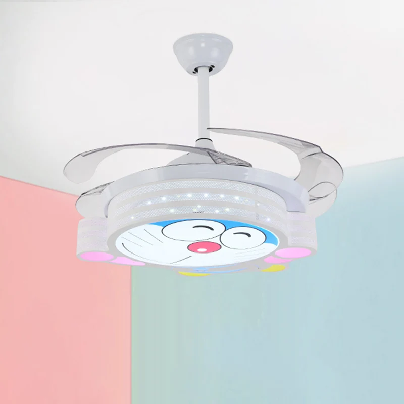 Premium Kwaliteit 42" W Nordic Kids ronde semi-inbouwlamp metalen slaapkamer LED-plafondventilator lichtarmatuur wit met m...