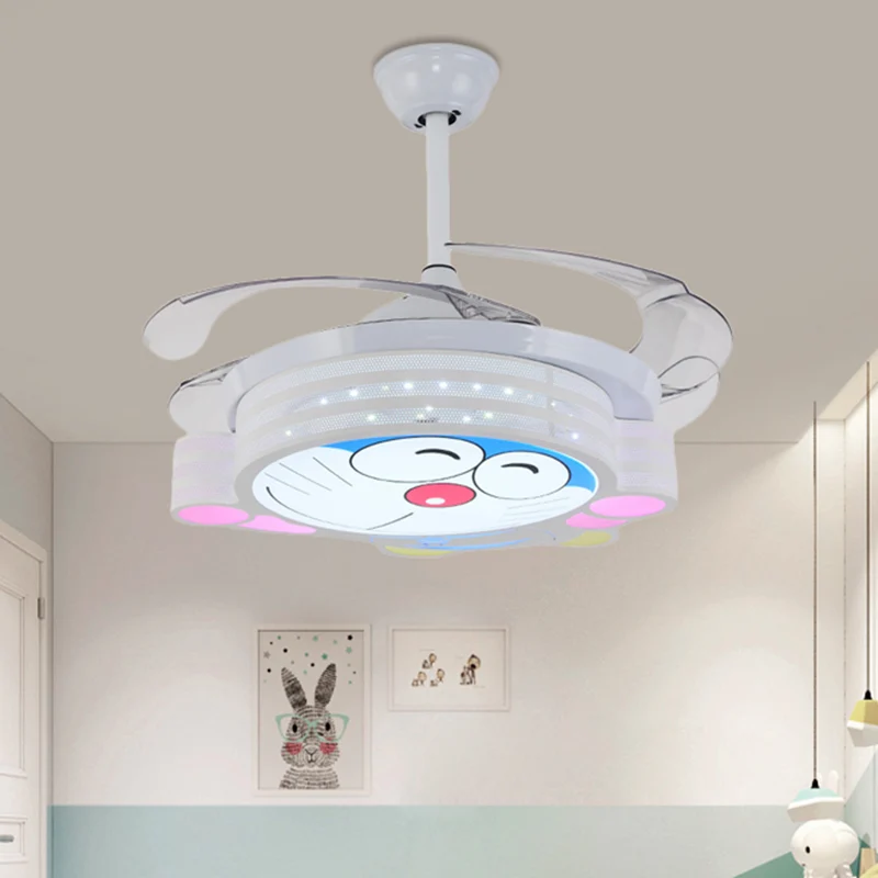 Premium Kwaliteit 42" W Nordic Kids ronde semi-inbouwlamp metalen slaapkamer LED-plafondventilator lichtarmatuur wit met m...