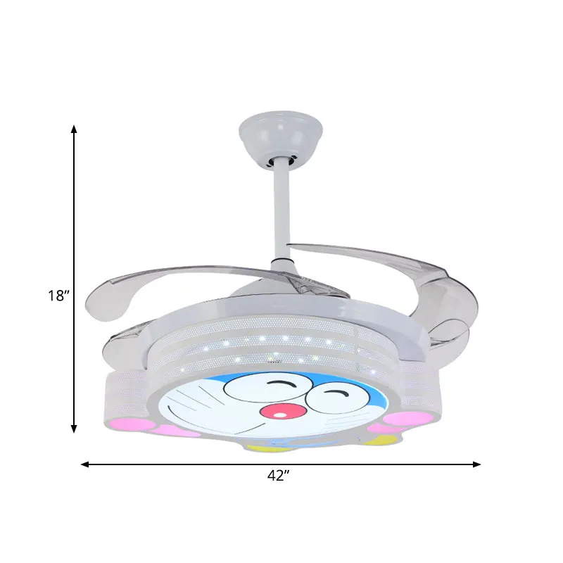 Premium Kwaliteit 42" W Nordic Kids ronde semi-inbouwlamp metalen slaapkamer LED-plafondventilator lichtarmatuur wit met m...