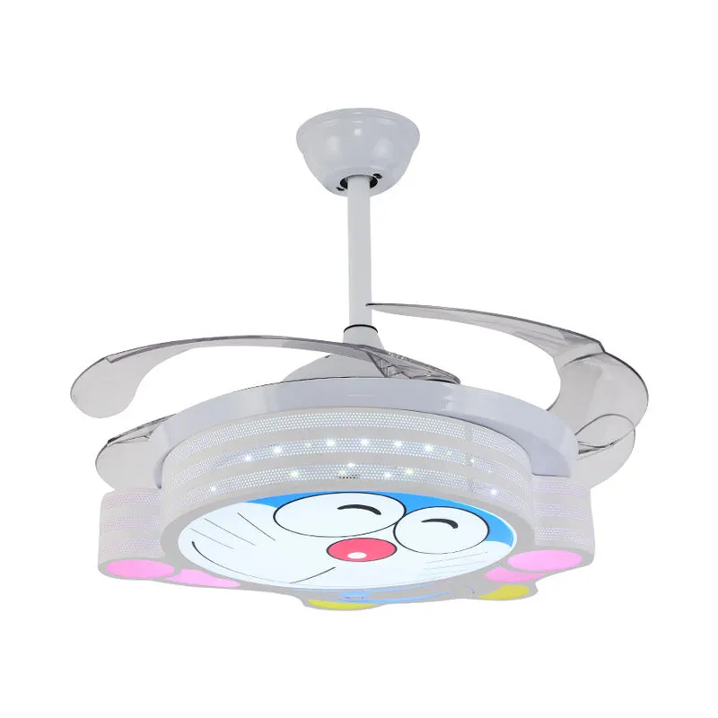 Premium Kwaliteit 42" W Nordic Kids ronde semi-inbouwlamp metalen slaapkamer LED-plafondventilator lichtarmatuur wit met m...