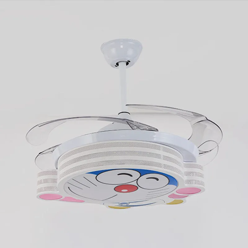 Premium Kwaliteit 42" W Nordic Kids ronde semi-inbouwlamp metalen slaapkamer LED-plafondventilator lichtarmatuur wit met m...