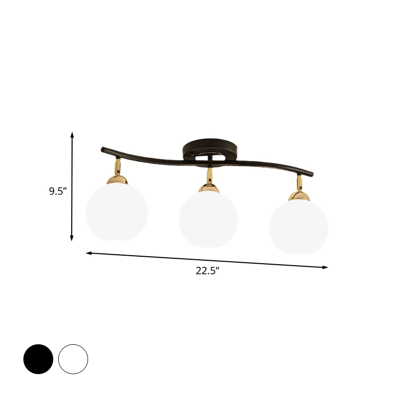 Wave lineair ijzer semi-inbouw minimalistisch 3-kops wit/zwart inbouwlichtarmatuur met globale opaalglazen kap | Snel Leve...